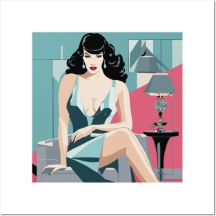 Blue Belle Bettie Page Art Deco Posters and Art